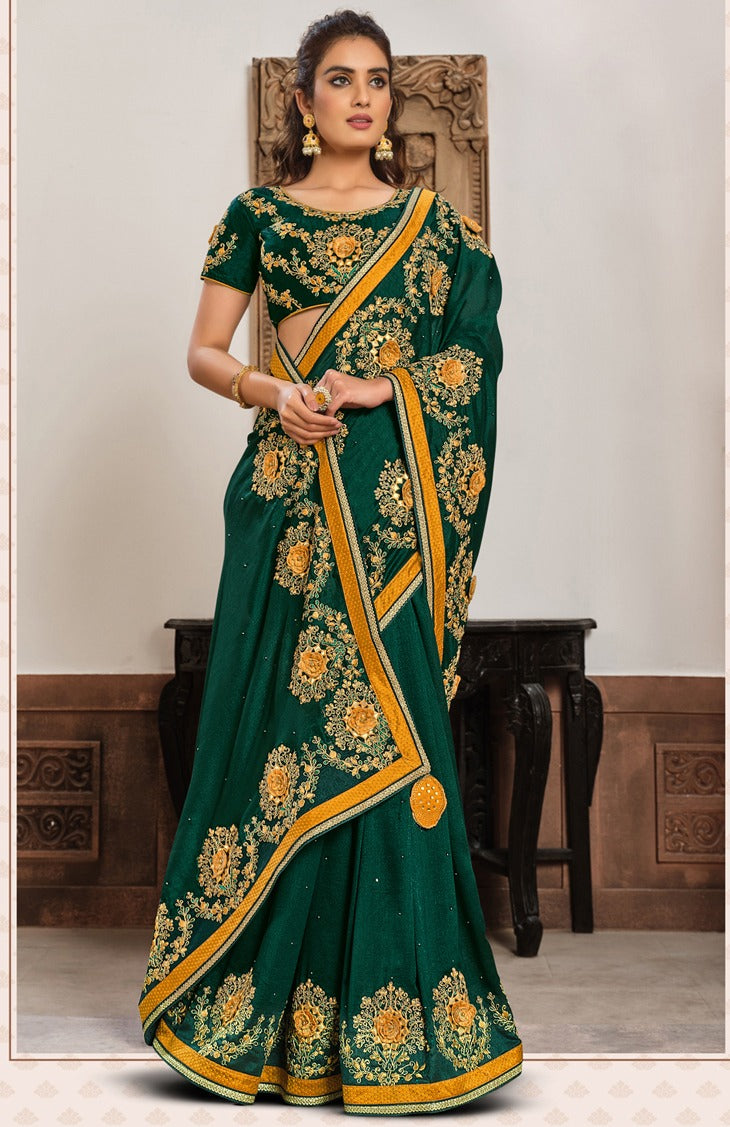 Green Georgette Embroidered Saree