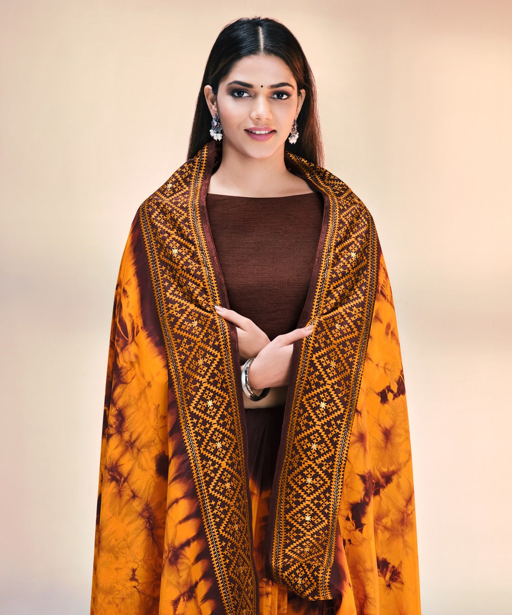 Orange Georgette Raw Silk Embroidered Saree