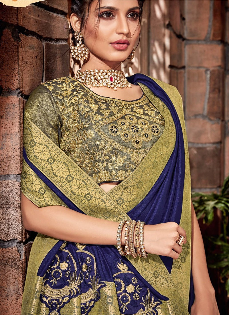 Blue Embroidered Designer Saree