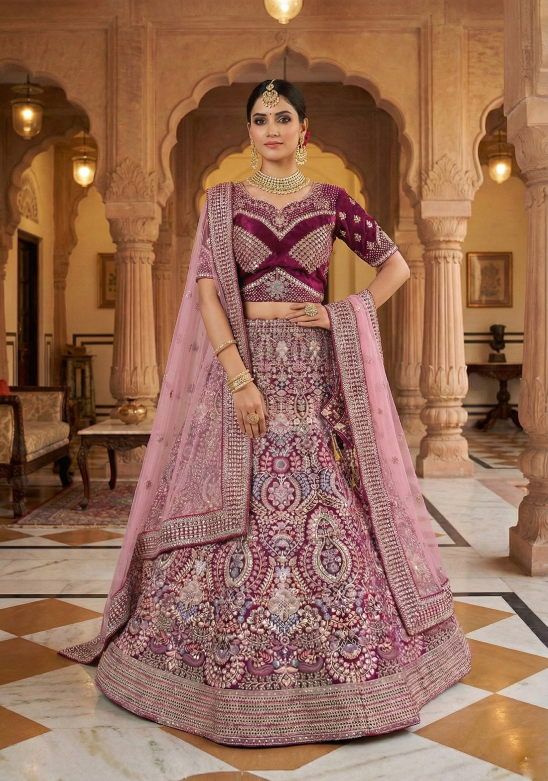 Lavendar Hand work Lehenga Choli