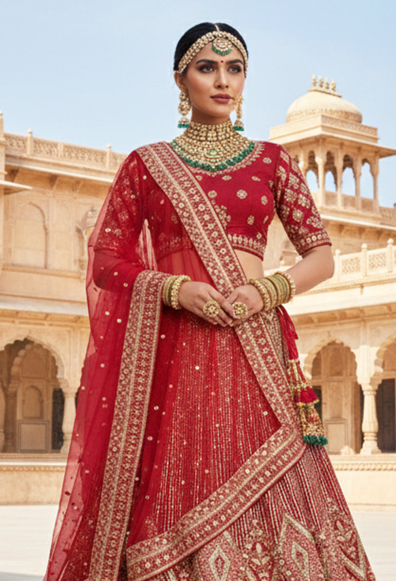 Maroon Net Embroidery Lehenga Choli