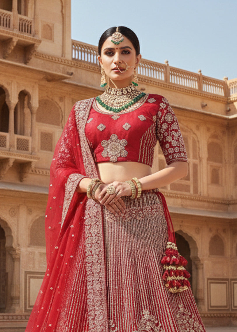 Maroon Net Embroidery Lehenga Choli