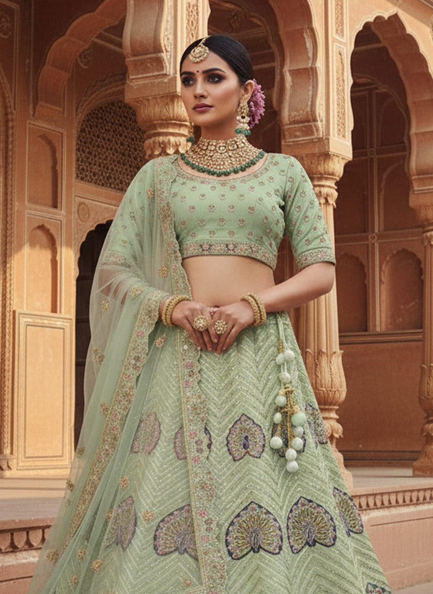 Green Organza Silk Embroidery Lehenga Choli