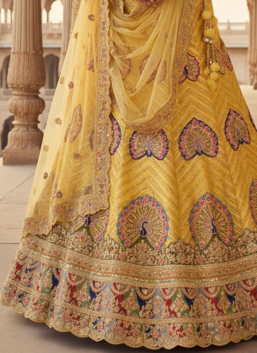 Yellow Organza Silk Embroidery Lehenga Choli