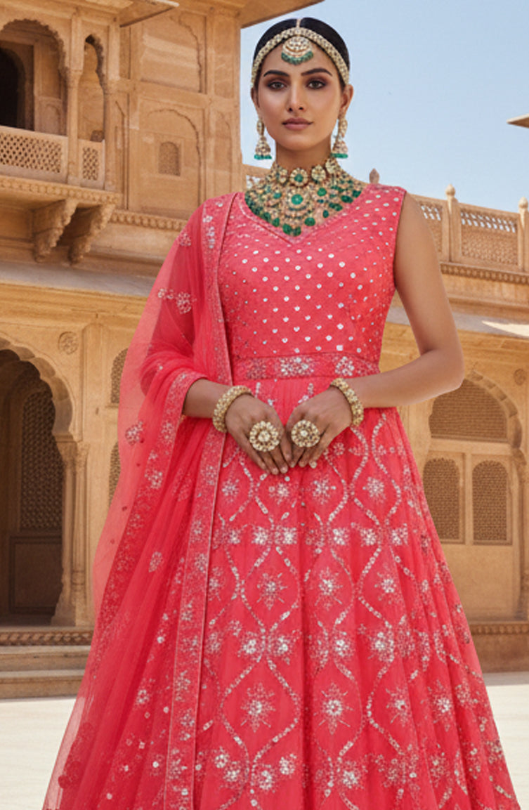 Pink Georgette Mirror Work Lehenga Choli