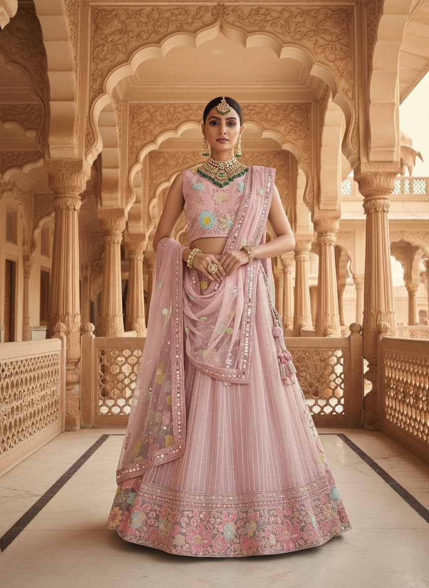 Pyaji Color Code Pyaji Crepe Silk Thread Lehenga Choli