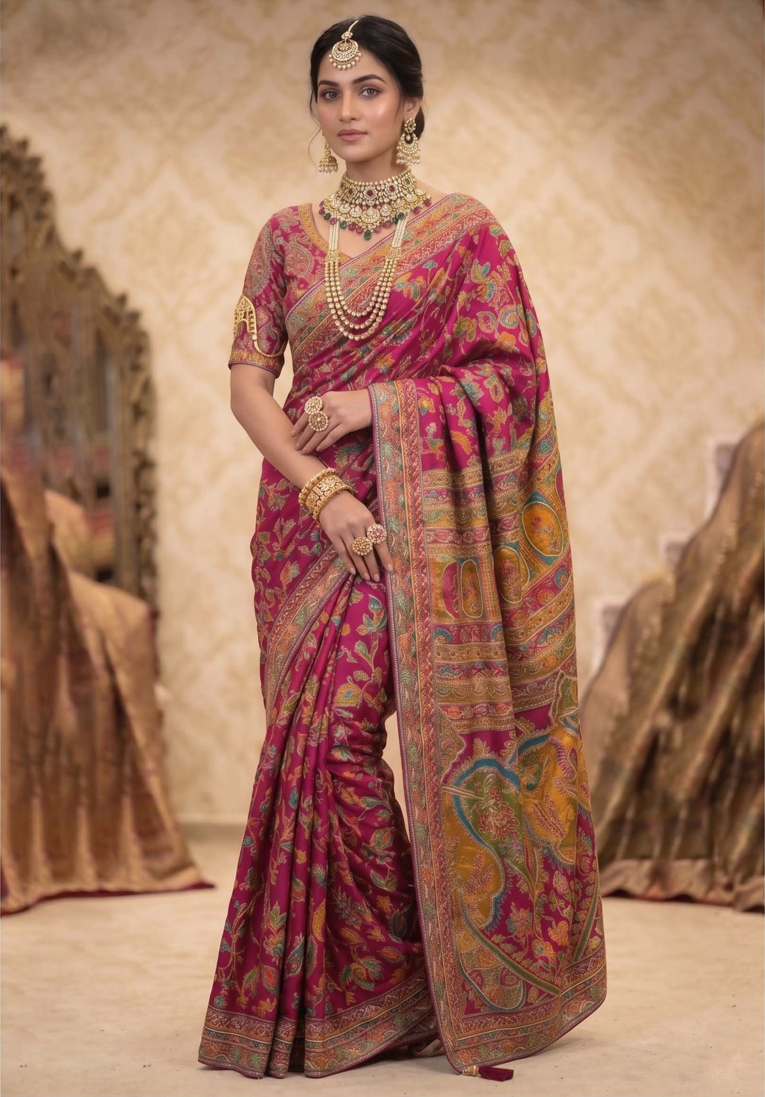 Magenta Pure Crepe Silk Pure Cutdana Khatali work Designer Saree