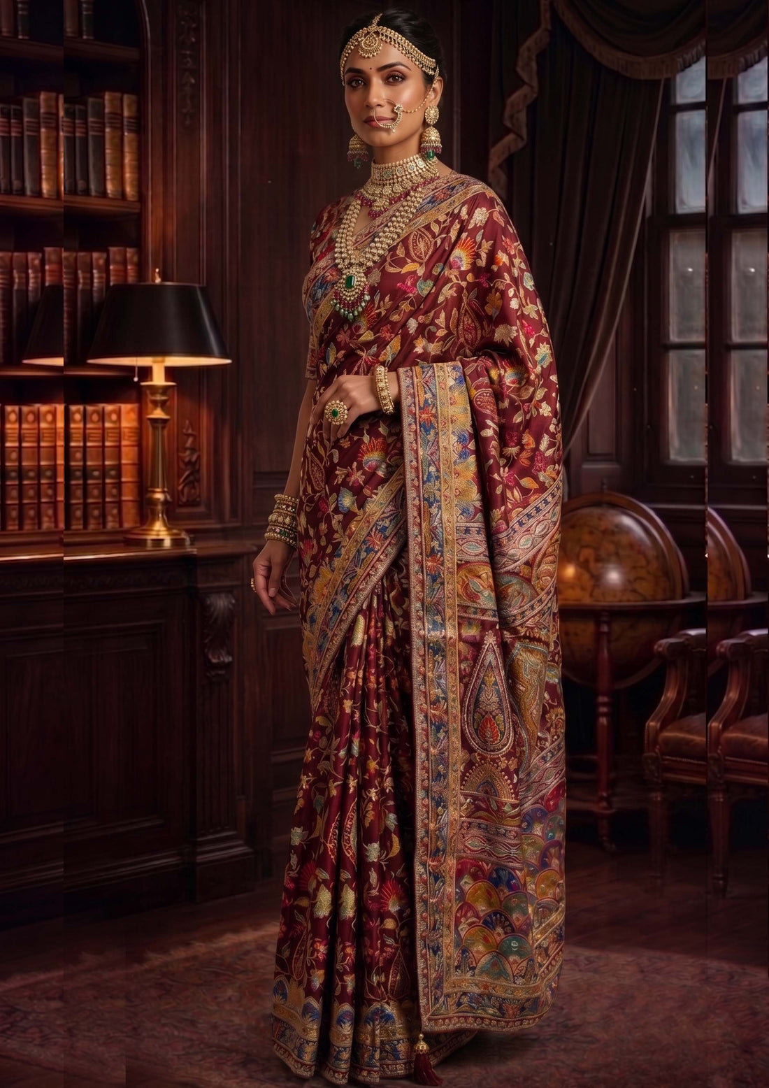Wine Pure Crepe Silk Pure Cutdana Khatli work Designer Saree