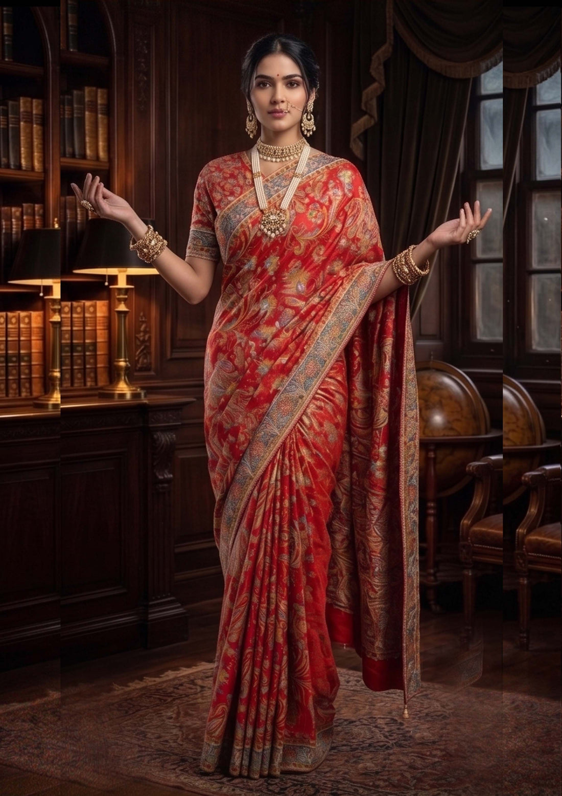 Red Pure Crepe Silk Pure Cutdana Khatli work Designer Saree
