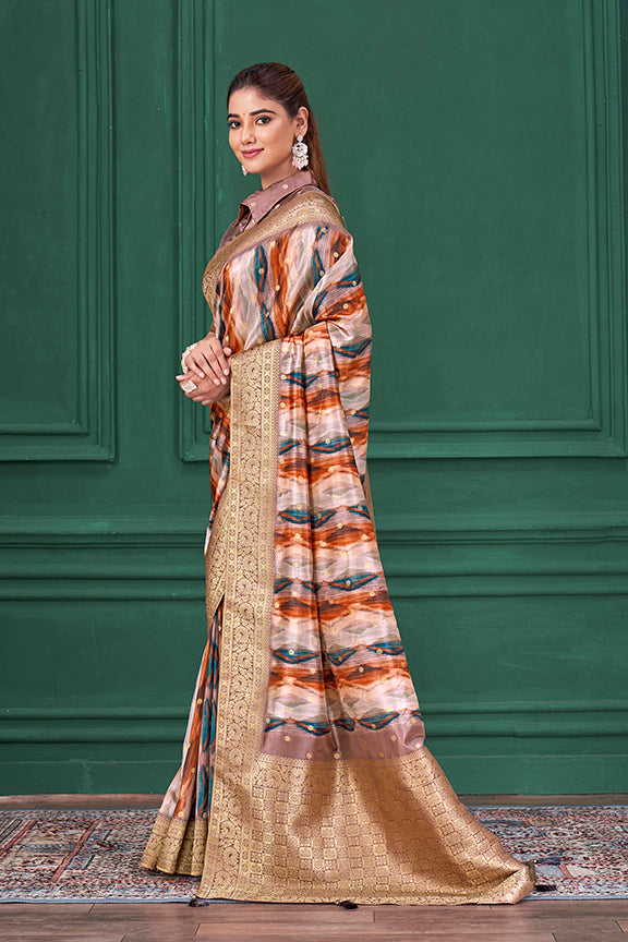 Lilac Purple Tussar Silk Jacquard Abstract Digital Print Saree