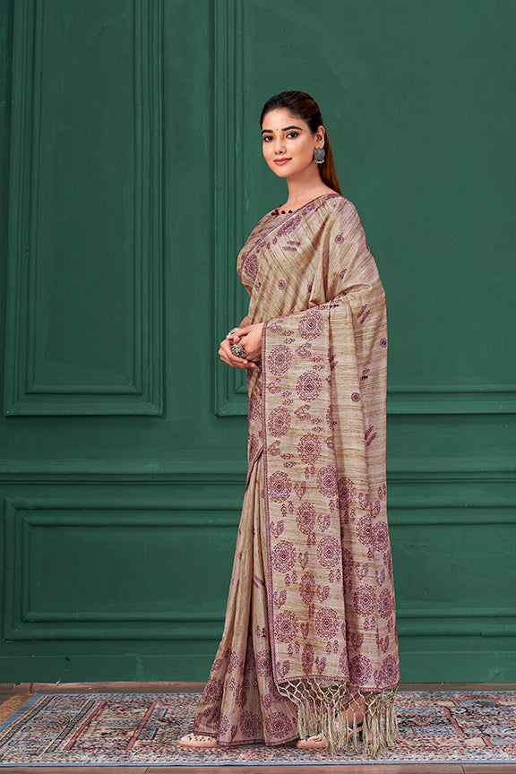 Purple Tussah Warli Silk Warli Print Saree