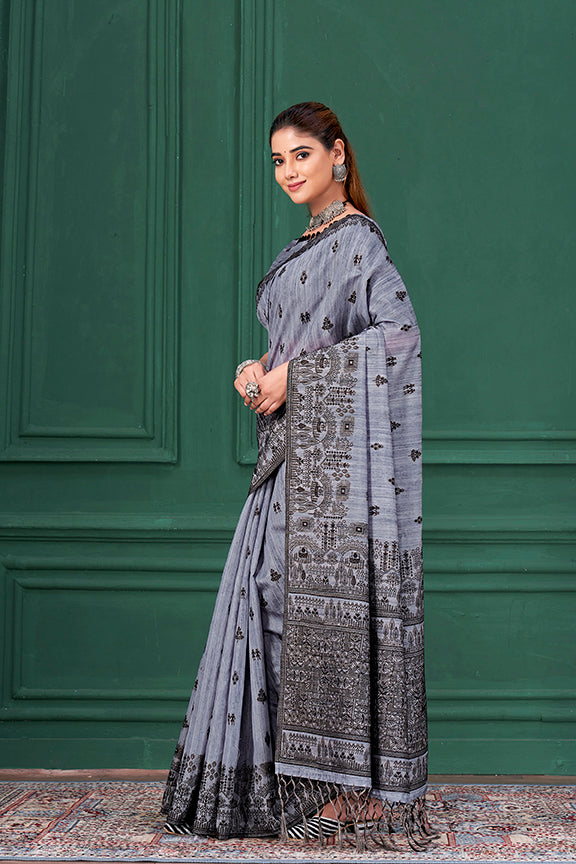 Cream Tussah Warli Silk Warli Print Saree