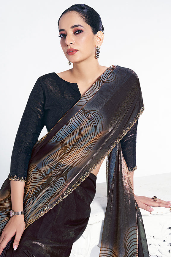 Rama Two Tone Satin Silk Serocky Stone Work Saree